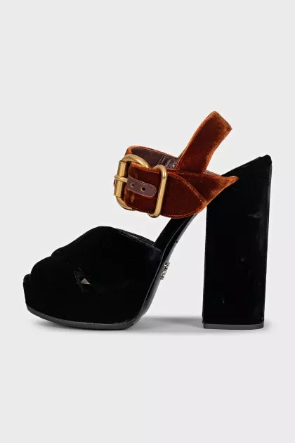 Black velvet heeled sandals