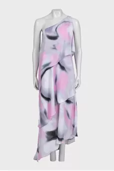 Silk asymmetrical printed dress with tag