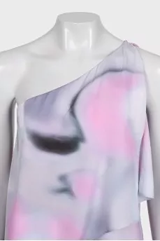 Silk asymmetrical printed dress with tag
