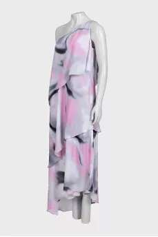 Silk asymmetrical printed dress with tag