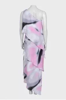 Silk asymmetrical printed dress with tag