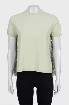 Green T-shirt with lace inserts