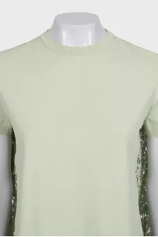 Green T-shirt with lace inserts