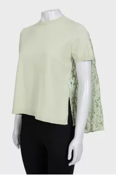 Green T-shirt with lace inserts