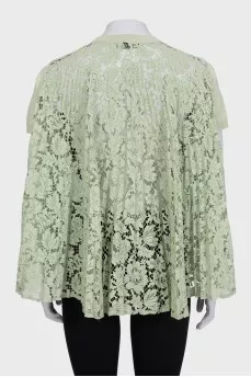 Green T-shirt with lace inserts