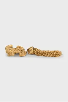 Vintage gold plated brooch with chains