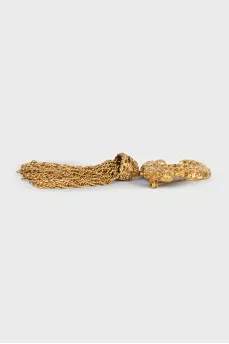 Vintage gold plated brooch with chains