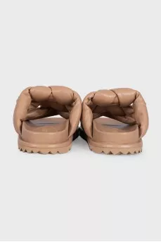 Woven leather slides with logo