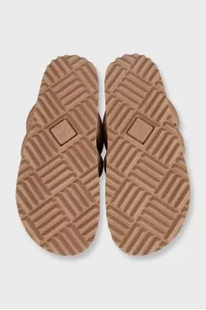 Woven leather slides with logo