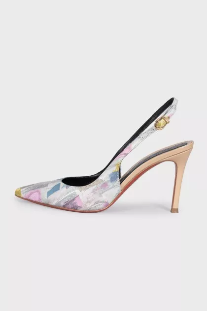 Leather printed slingbacks with heels