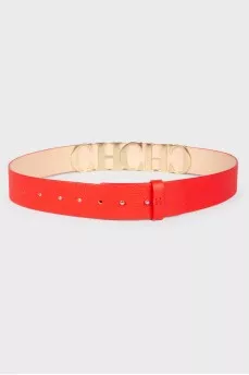 Red leather metallic brand logo belt