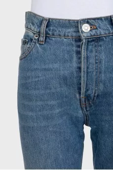 Blue straight-fit jeans with buttons
