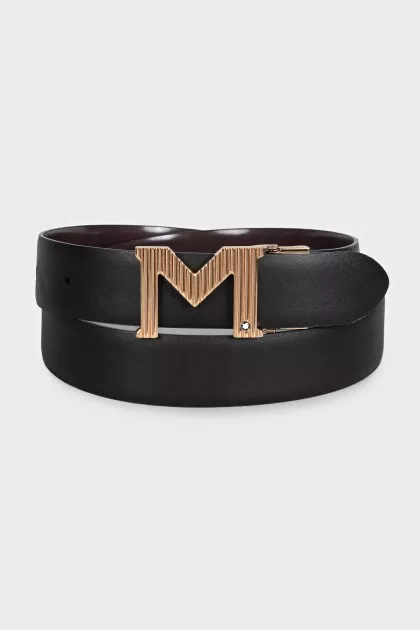 Leather belt with letter-shaped buckle