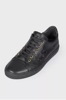 Men's leather embroidered branding sneakers