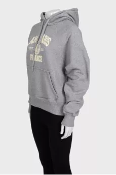 Серое худи oversize в фирменный принт