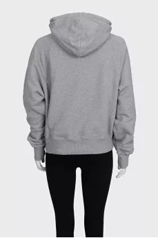 Серое худи oversize в фирменный принт
