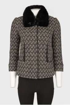 Cropped fur collar coat