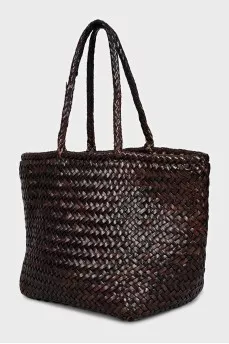 Brown woven leather bag