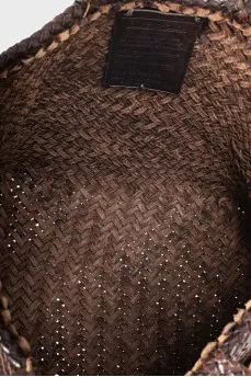Brown woven leather bag