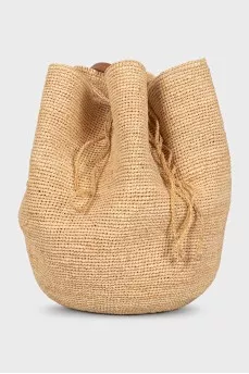 Beige raffia bucket bag