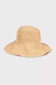 Beige raffia bucket bag