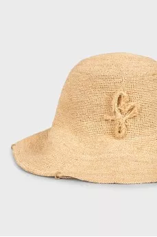 Beige raffia bucket bag