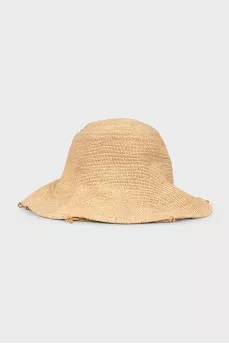 Beige raffia bucket bag