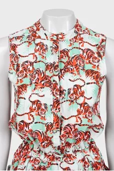 Fitted mini dress with printed pockets