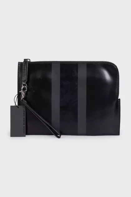 Men's black leather clutch