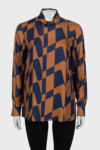 Silk blouse with a high collar