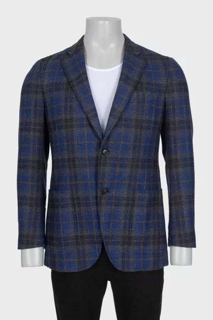 Men's checked wool and cashmere jacket