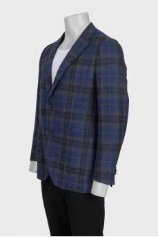 Men's checked wool and cashmere jacket
