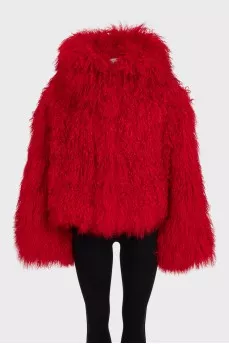 Voluminous red fur coat