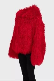 Voluminous red fur coat