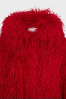 Voluminous red fur coat