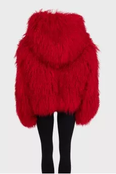 Voluminous red fur coat