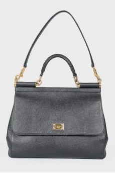 Black leather bag with golden fittings