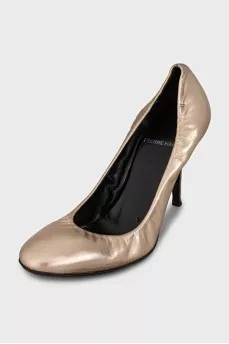 Gold leather high heels