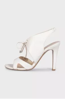 White leather open-toe heeled sandals