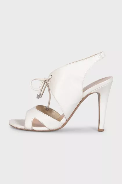 White leather open-toe heeled sandals