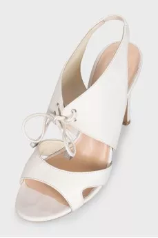 White leather open-toe heeled sandals