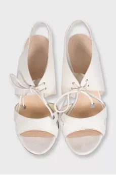 White leather open-toe heeled sandals