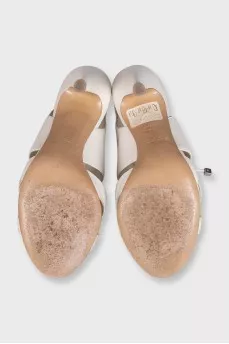 White leather open-toe heeled sandals