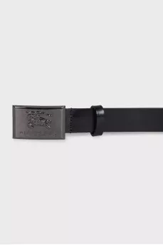 Men's black leather belt with brand logo