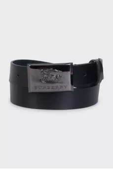 Men's black leather belt with brand logo