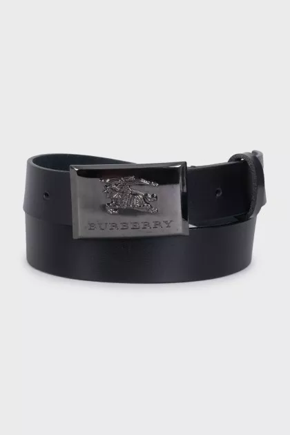 Men's black leather belt with brand logo