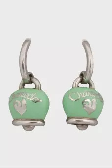 Silver bell earrings in green