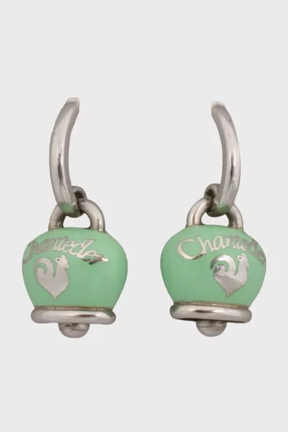 Silver bell earrings in green