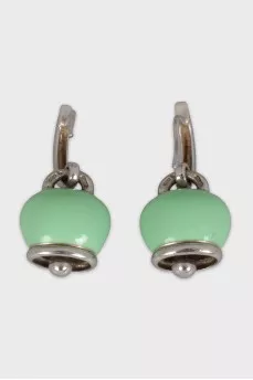Silver bell earrings in green