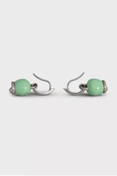 Silver bell earrings in green